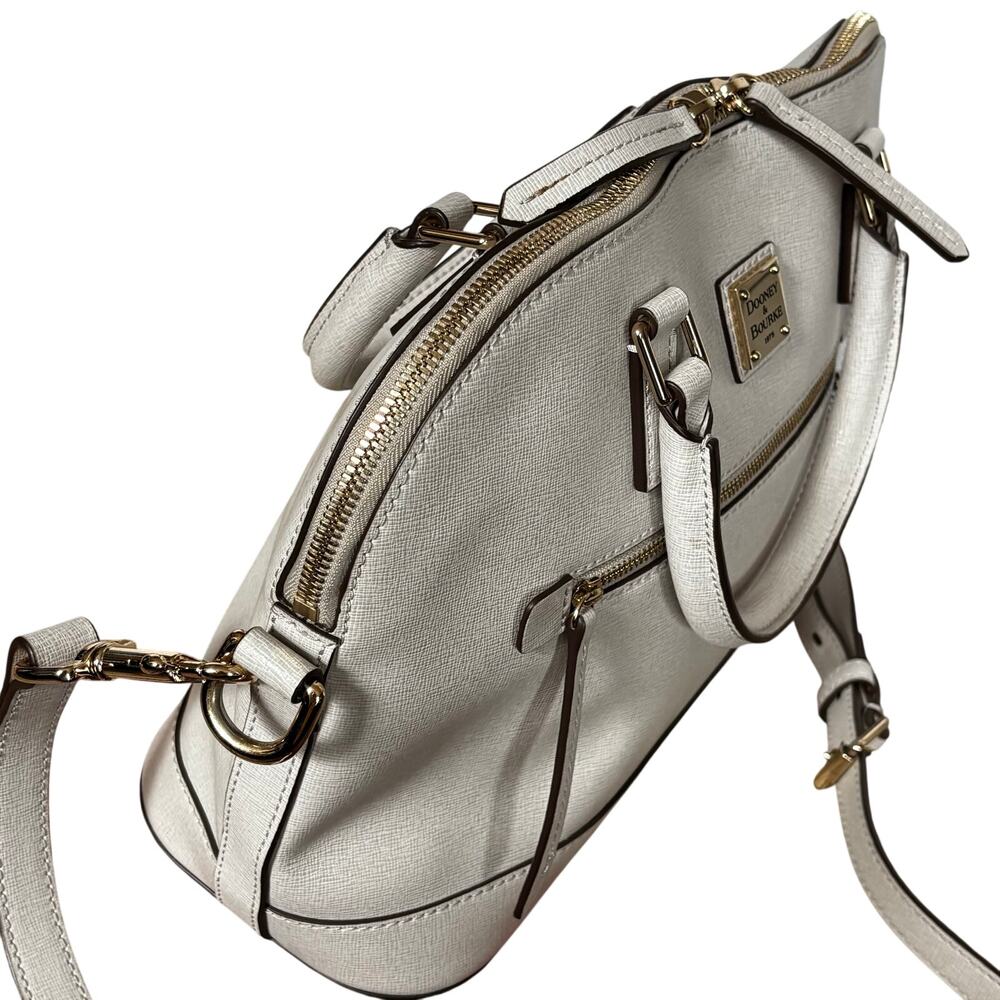 Dooney & Bourke purse light gray/sand saffiano leather 2–way satchel shoulderbag - Picture 4 of 16